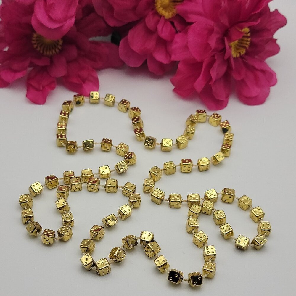 Las Vegas Dice Chain Link Necklace 30" Continuous Gold Tone Aluminum 5.3 mm